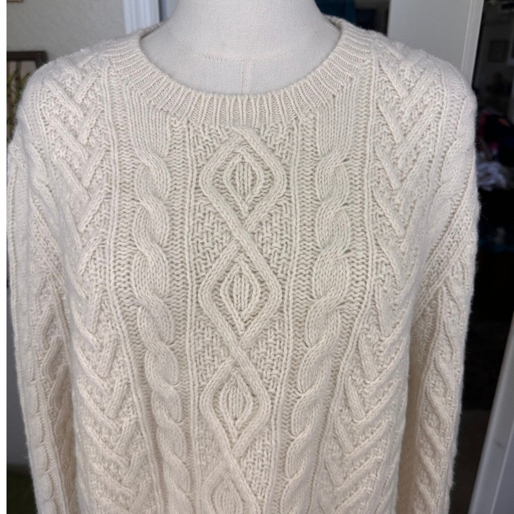 Polo Ralph Lauren Size Large Classic Cream Cable Knit Alpaca Wool Crew Neck Mens - Picture 4 of 13